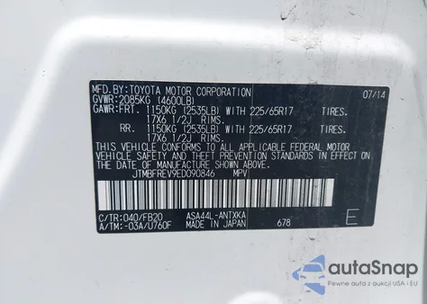 2014 Toyota Rav4 Le z USA, uszkodzony, nr VIN JTMBFREV9ED090846